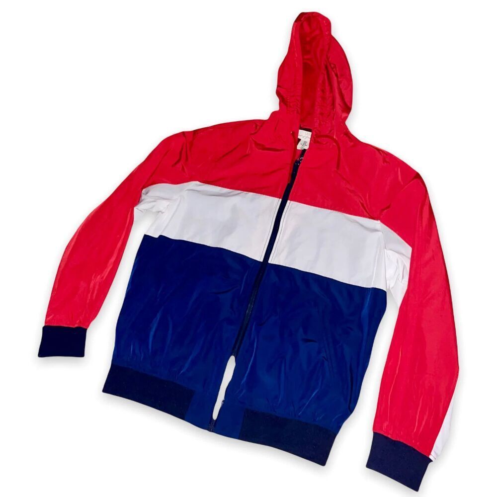 H M Vintage Nylon Bomber Jacket Shiny Silky Glanz Red White Blue Medium - Picture 5 of 8